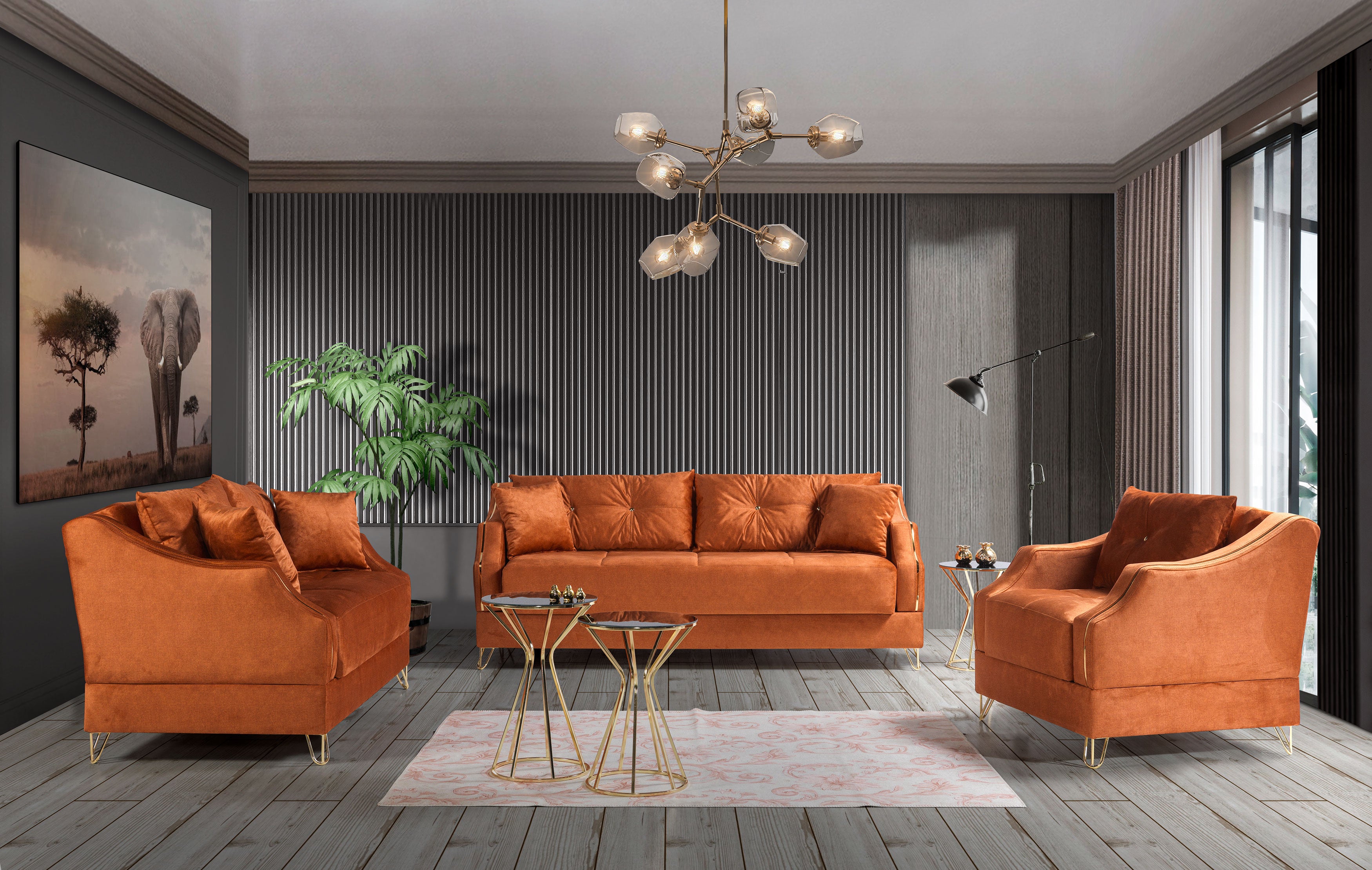 ALMODA ORANGE VELVET (3 pcs Sofa Set)