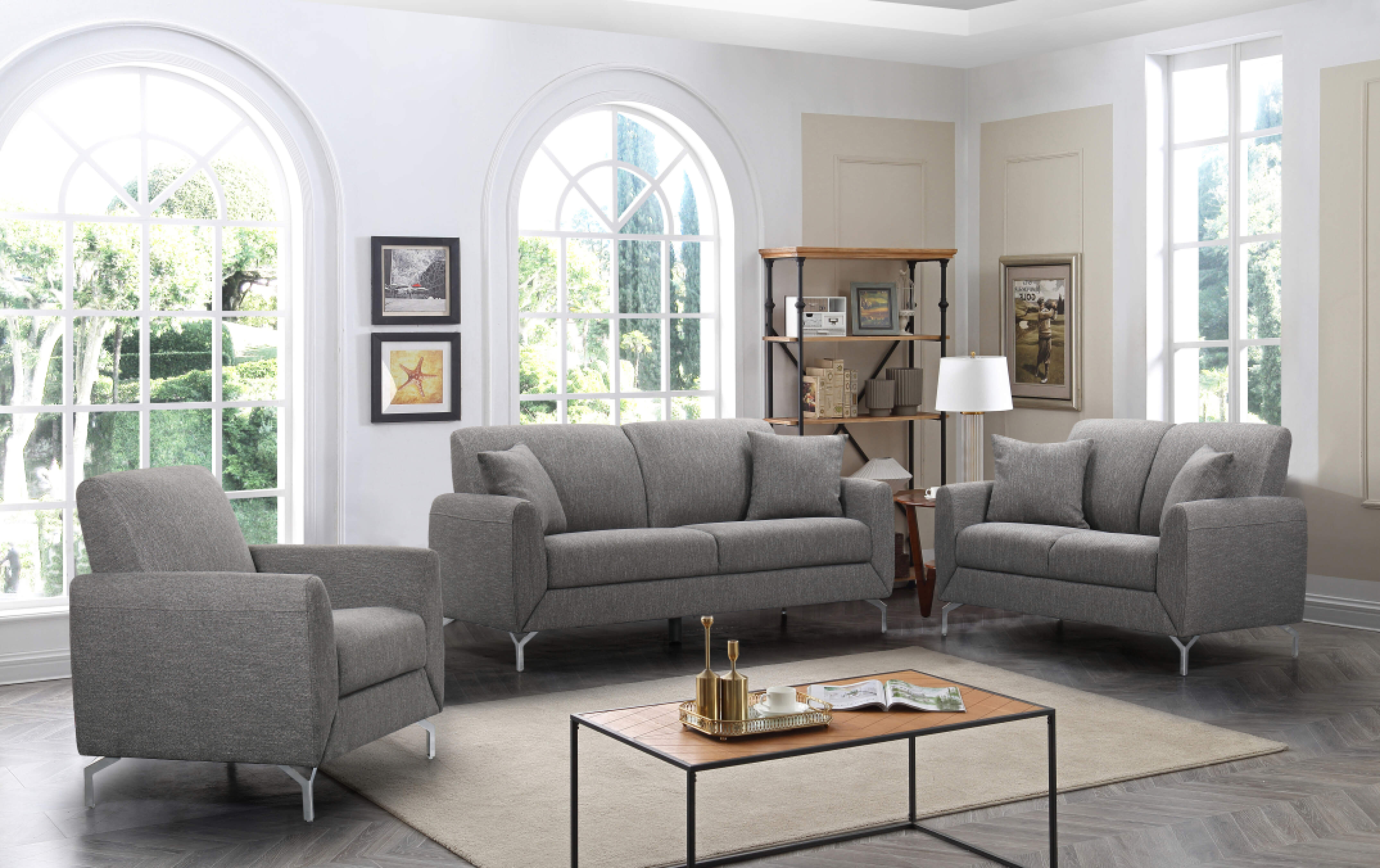 KATE GREY FABRICKATE GREY FABRIC ( 3 pcs Sofa Set)