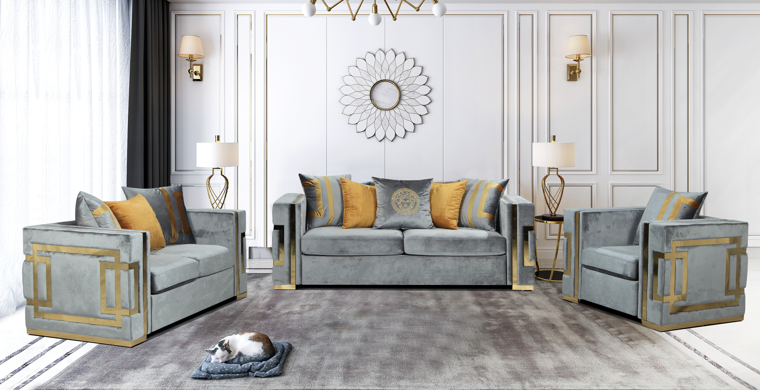 PARIS GREY VELVET (3pcs Sofa Set)