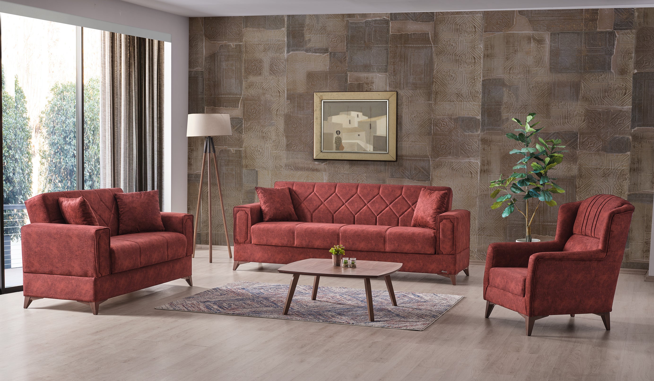 ASYA RED VELVET (3 pcs Sofa)