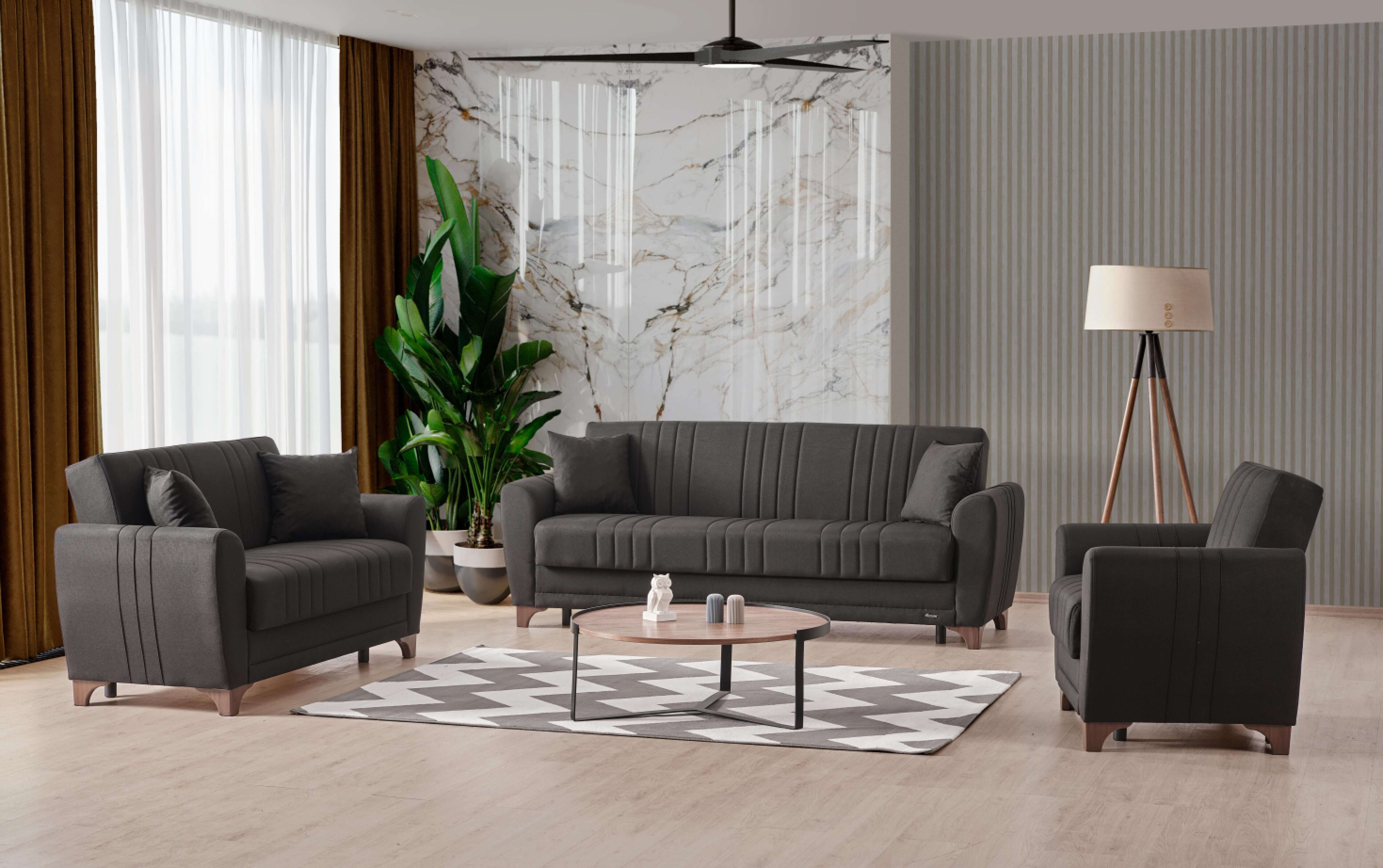 ALVINA GREY FABRIC (3 pcs Sofa)