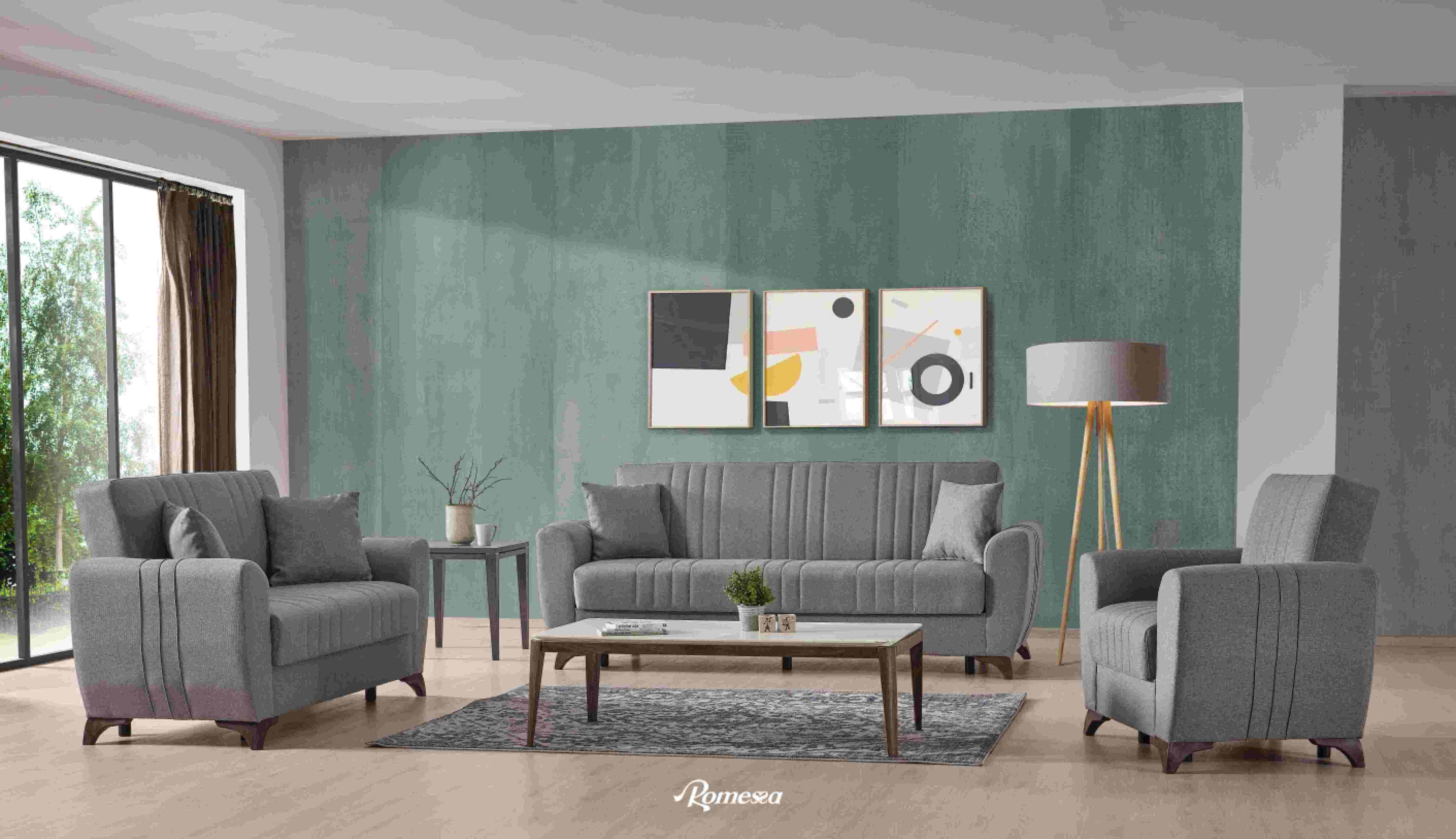 ALVINA GREY FABRIC (3 pcs sofa )