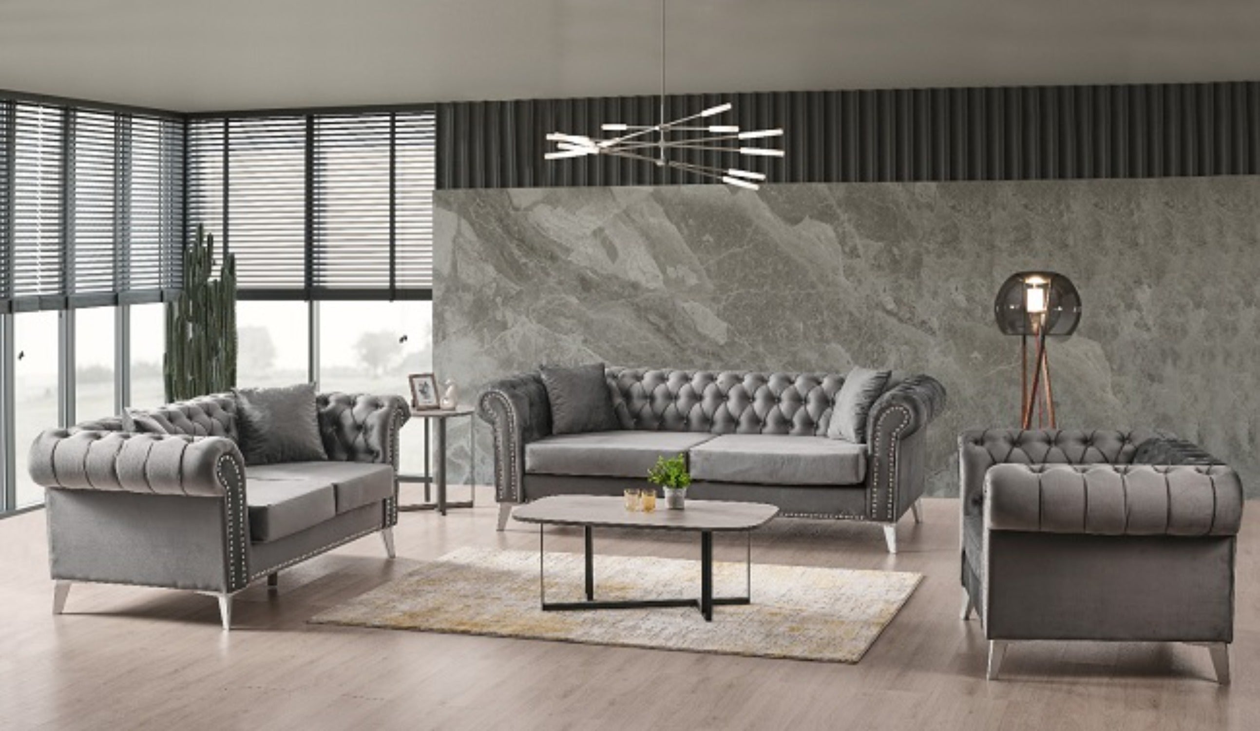 MONETTA GREY VELVET (Sofa set)