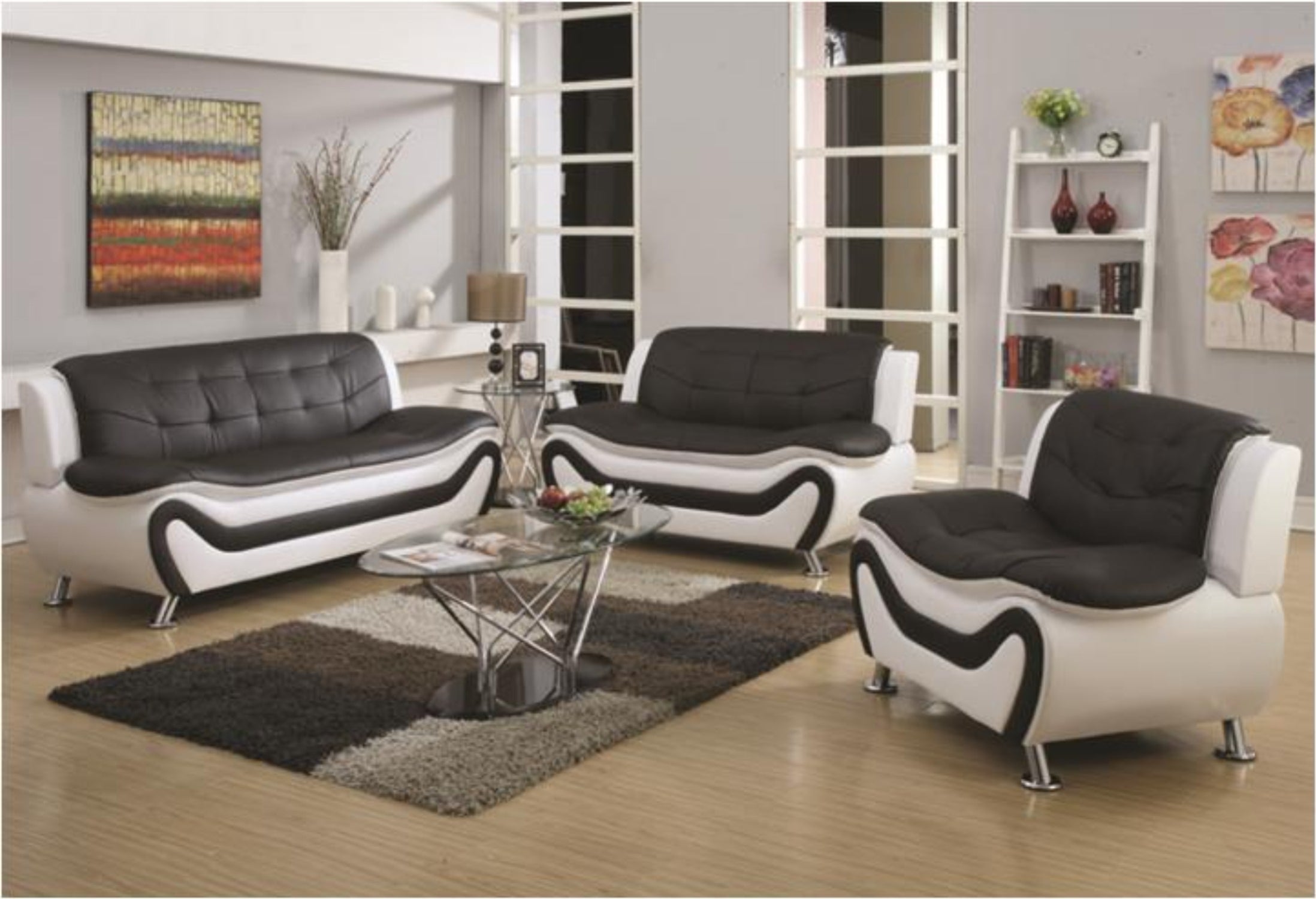 AUCKLAND BLACK&WHITE PU (3 pcs Sofa set)