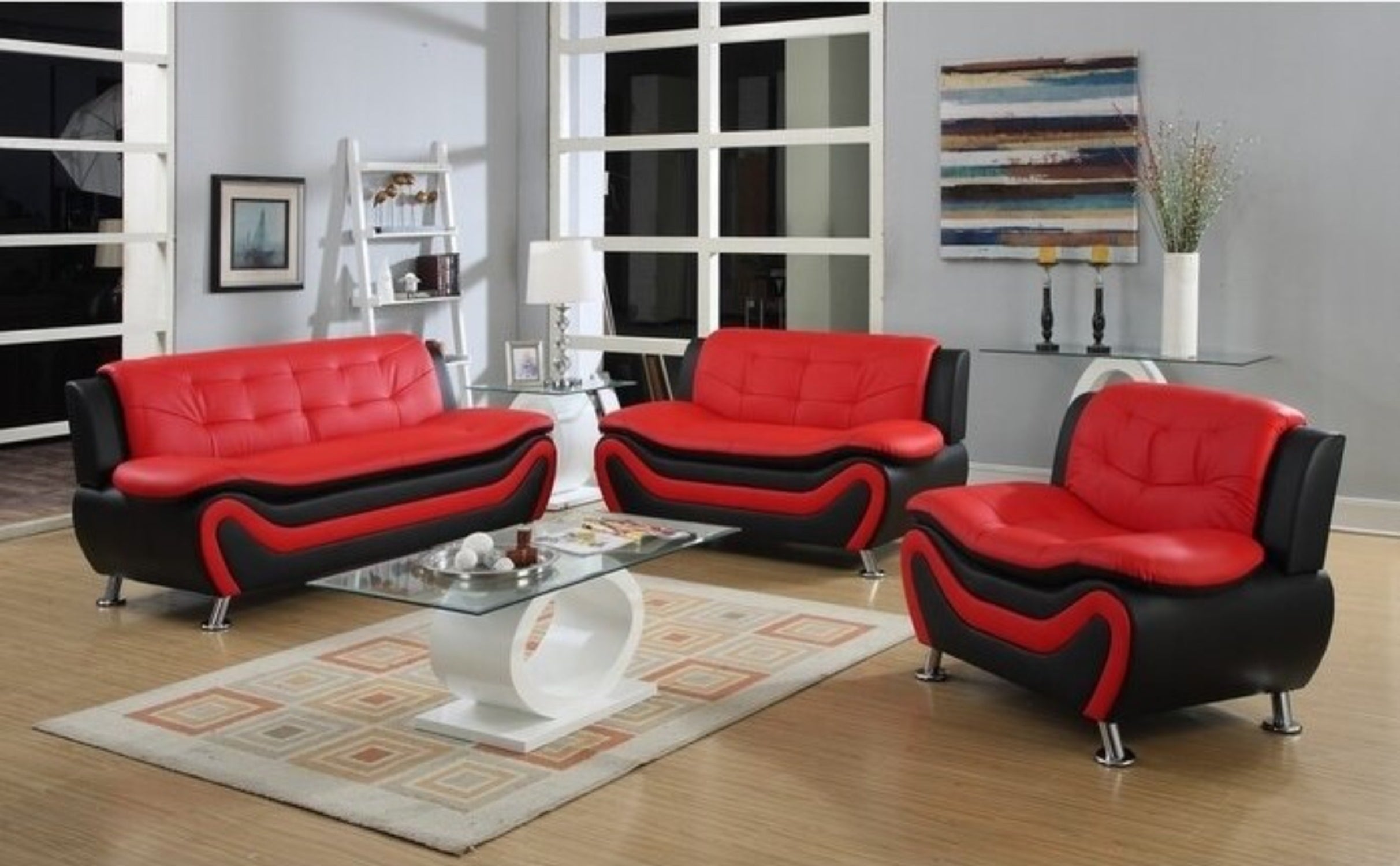 AUCKLAND RED&BLACK PU (3 pcs Sofa Set)