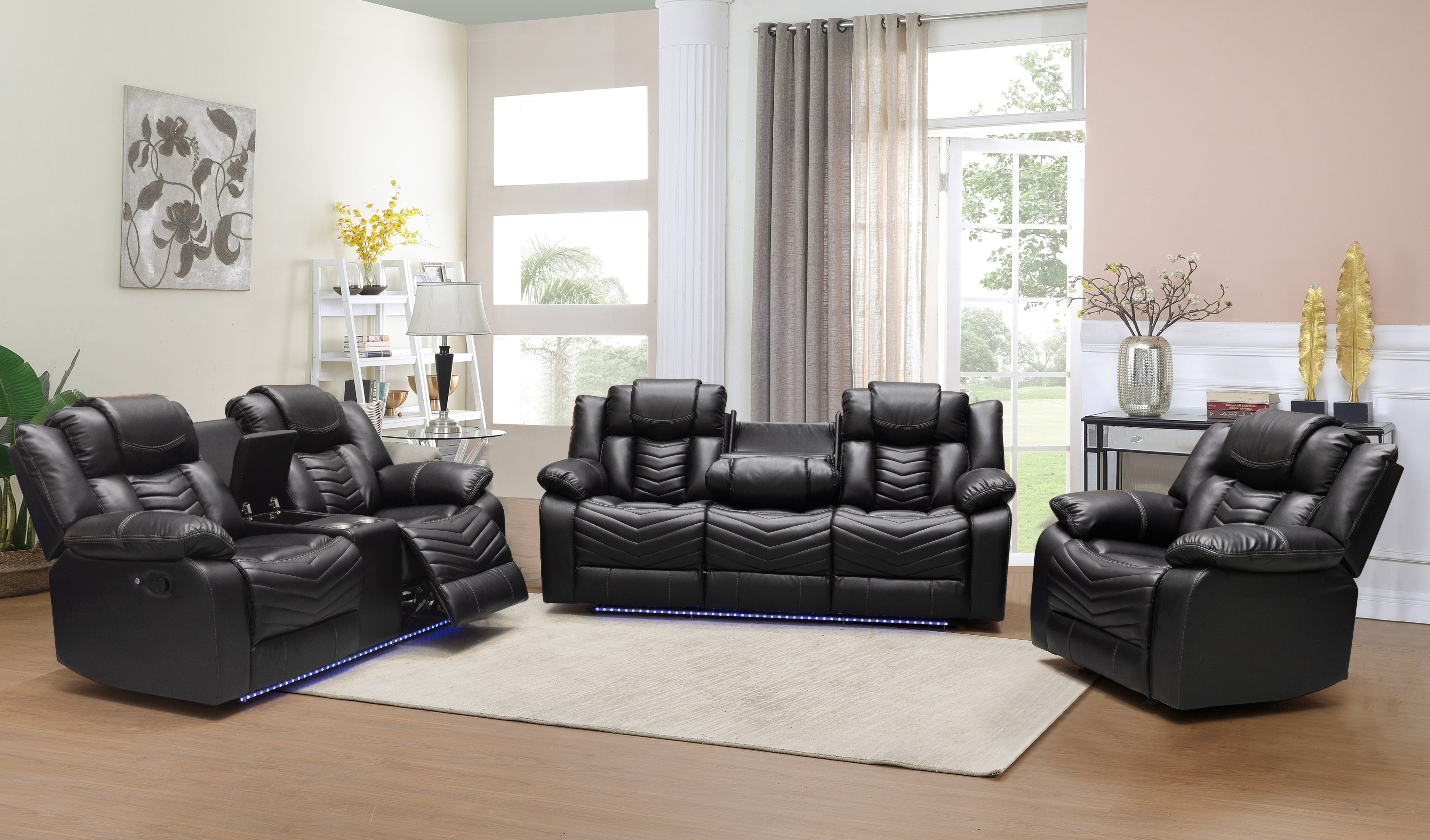 ROGER BLACK AIR LEATHER (3 pcs Sofa set)