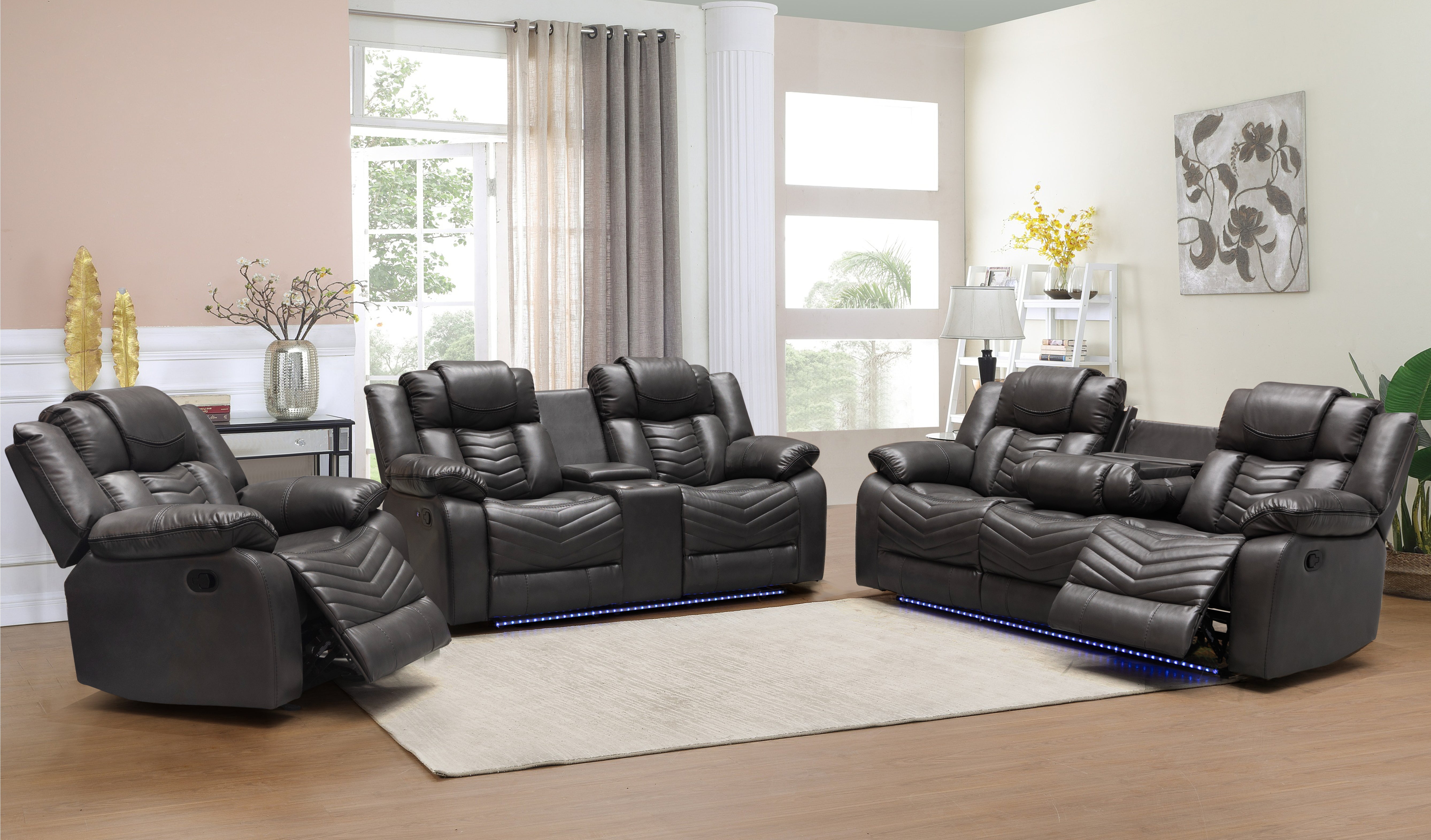 ROGER GREY AIR LEATHER (3 pcs Sofa bed)