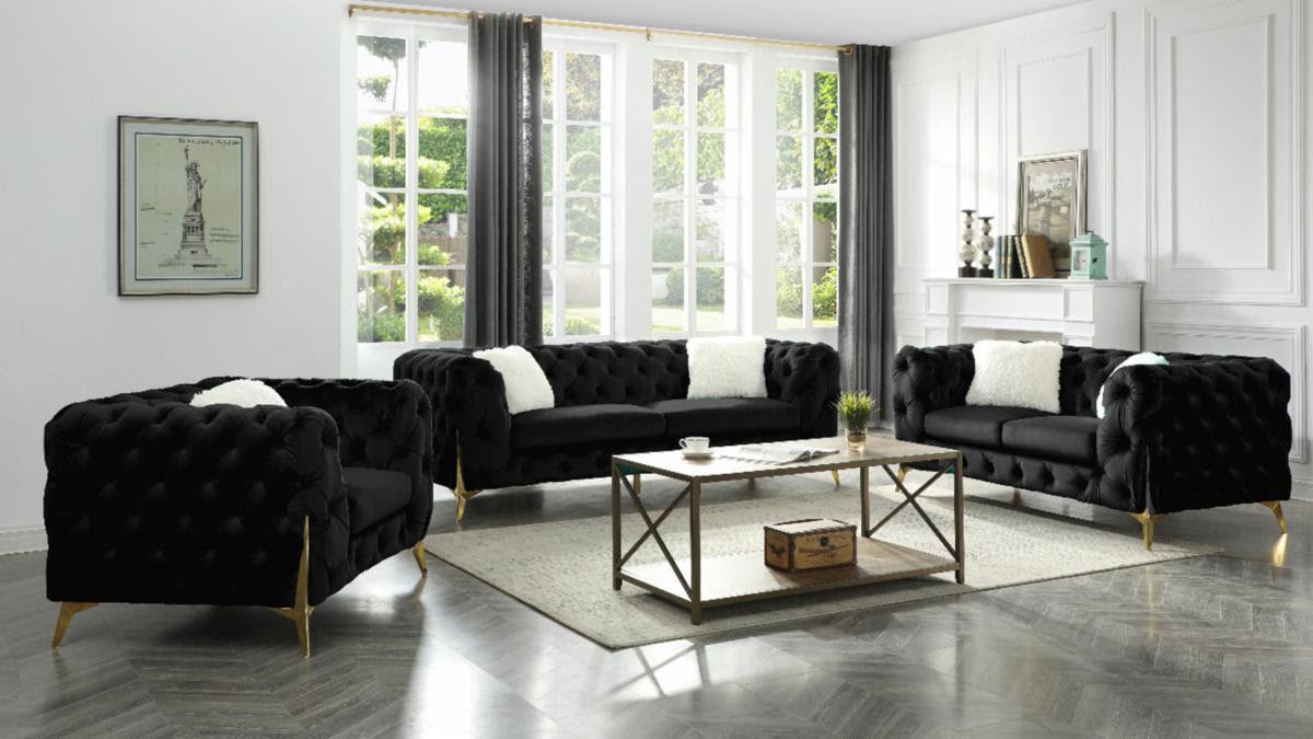 ROLA BLACK VELVET (3pcs Sofa Set)