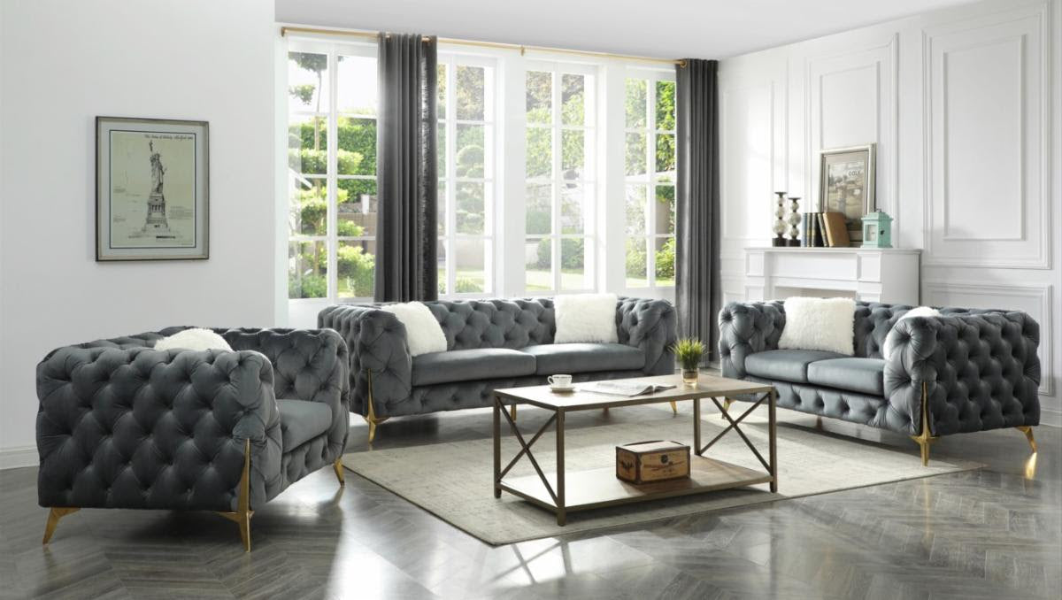 ROLA GREY VELVET (3 pcs Sofa set)