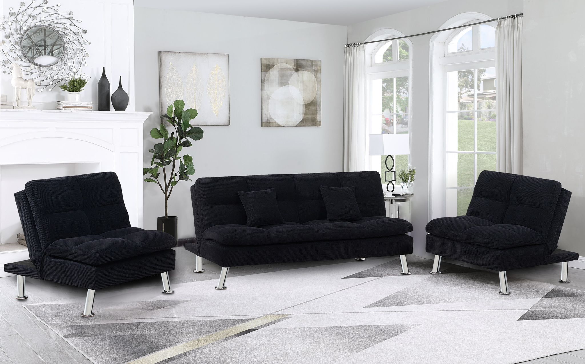 CATHERINE BLACK FABRIC (3pcs Sofa set)