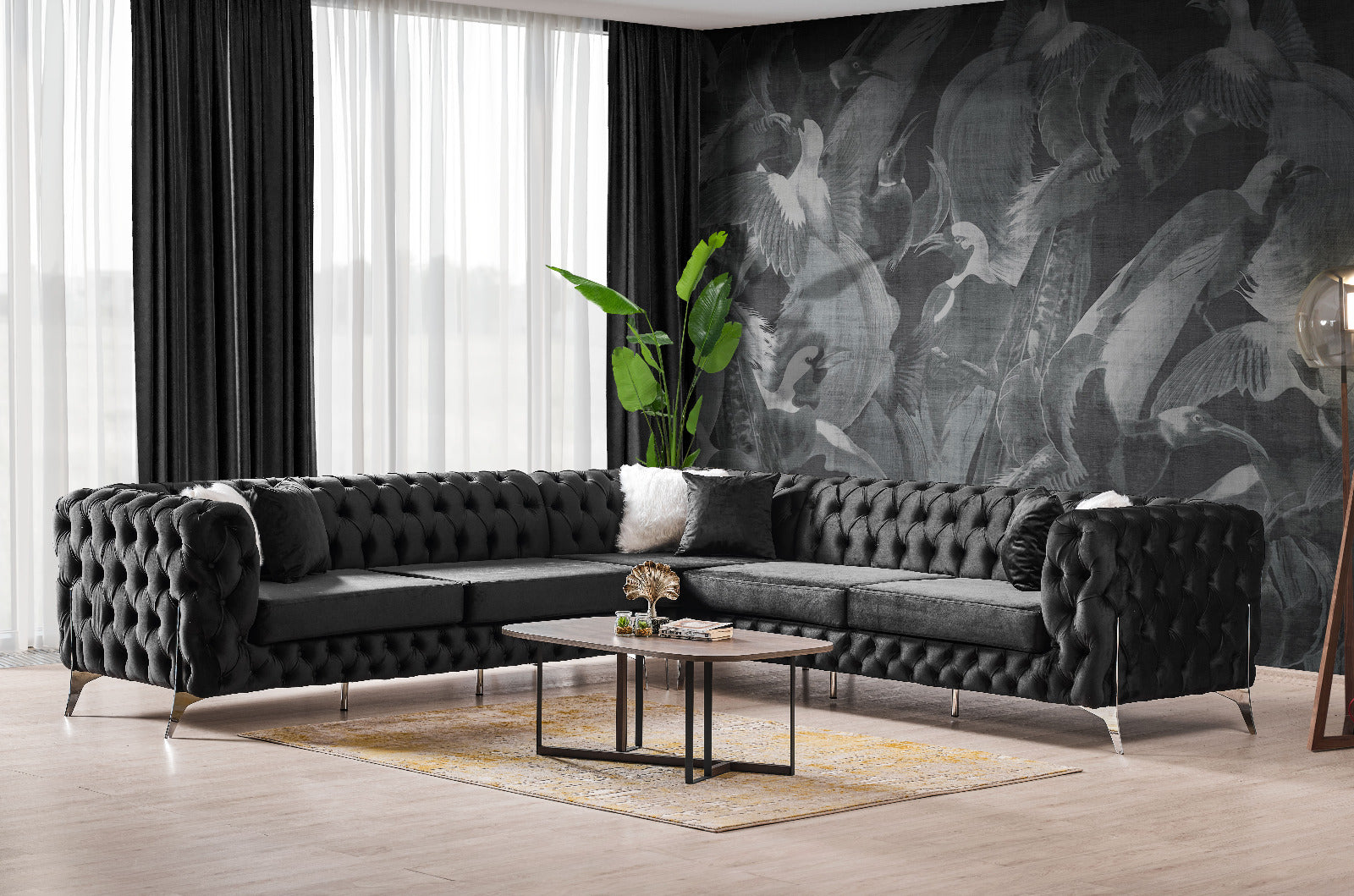 CHESTER BLACK VELVET ( Sofa Reversible Sectional)