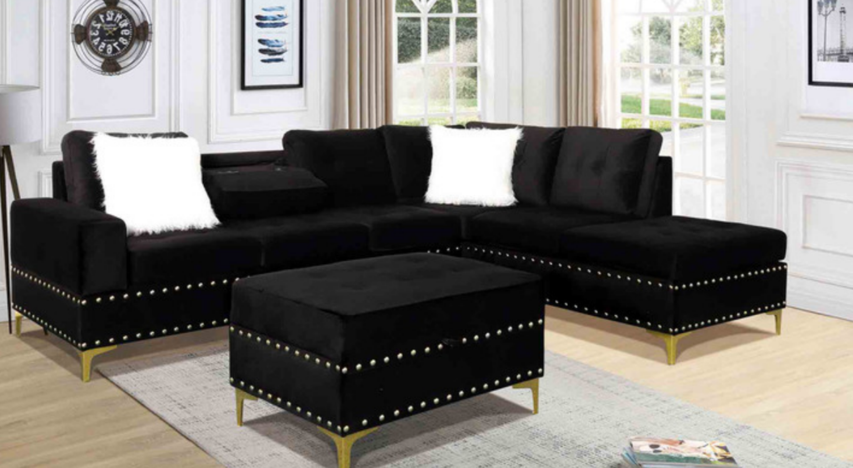 IVY BLACK VELVET (Sofa Reversible Sectional)