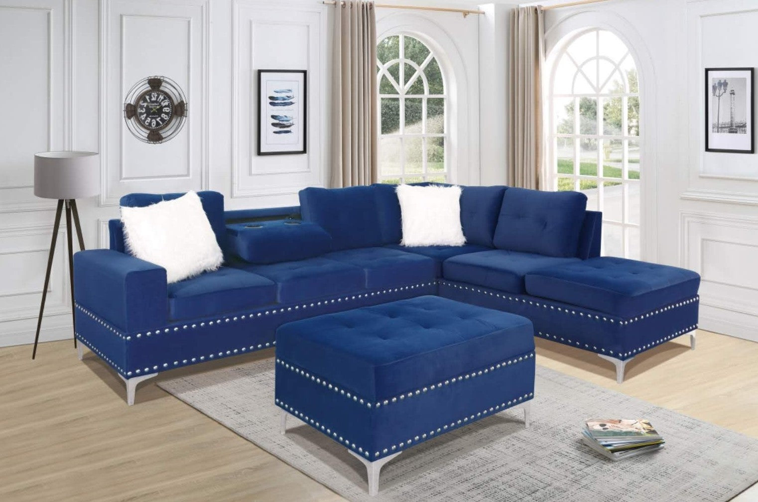 IVY BLUE VELVET ( Sofa Reversible Sectional)