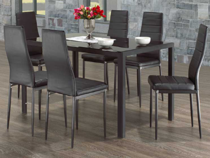 Dining table Tempered Glass with Chrome Legs (7 pcs)