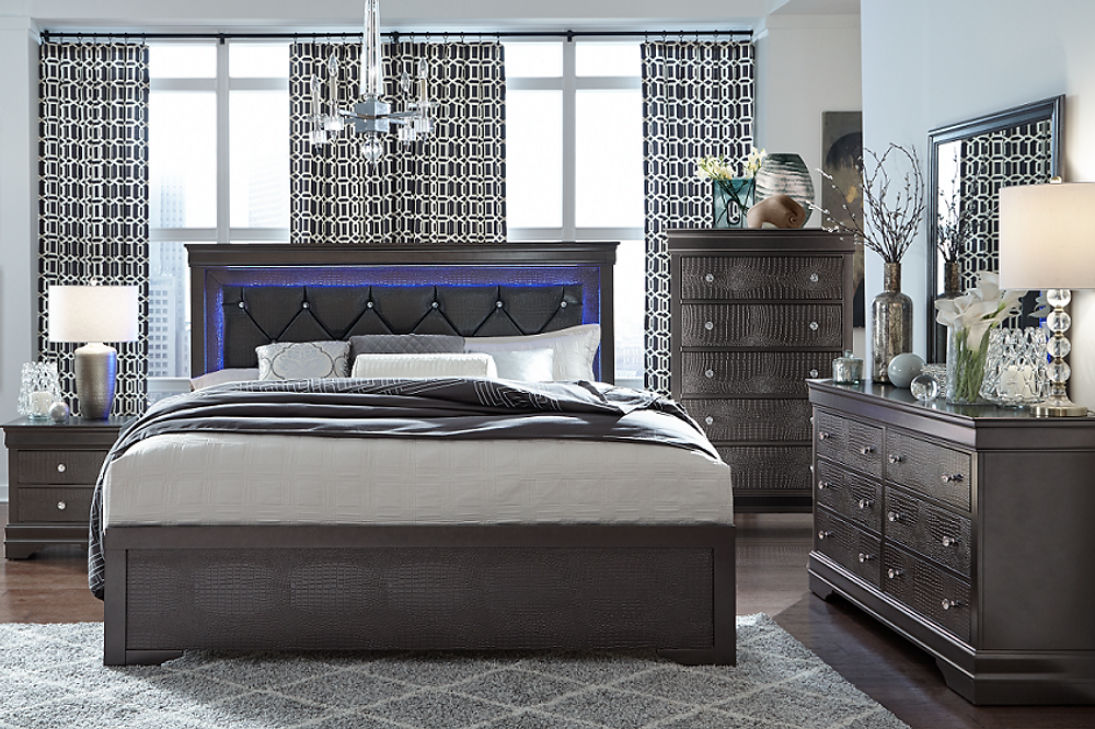 Pompei (Grey) Luxirious Bedroom set; set de lit; Double, Queen; King